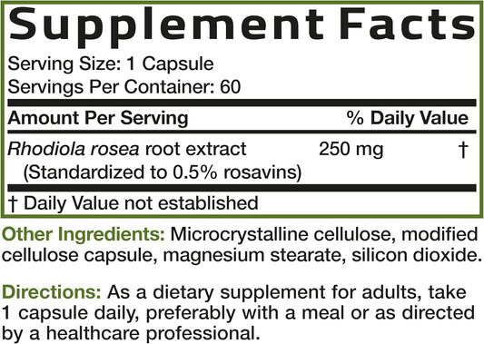 Rhodiola Rosea cápsulas vegetarianas Bronson