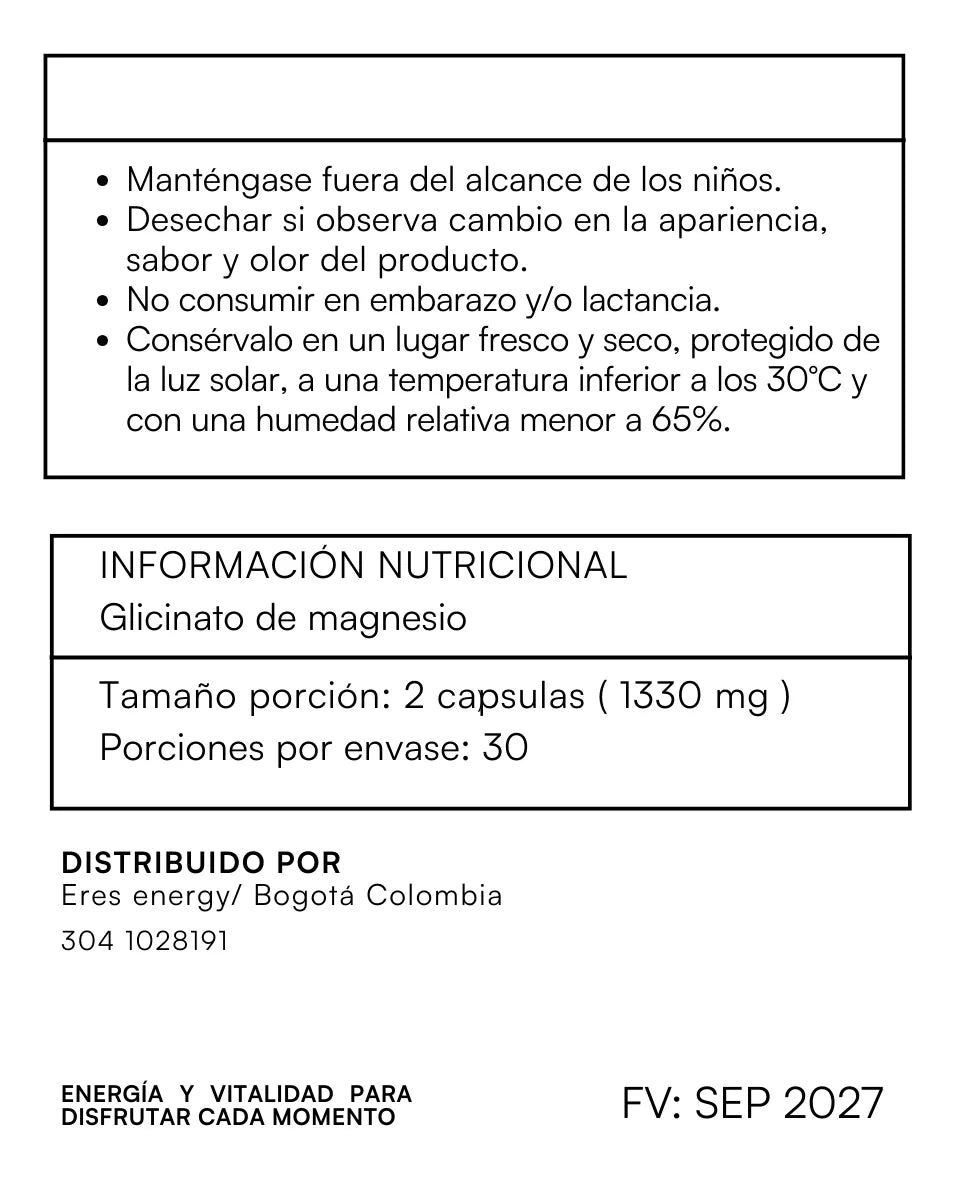Glicinato de magnesio cápsulas 60 unidades relajación muscular