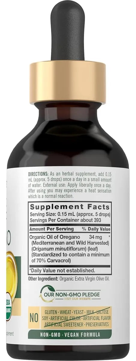 Aceite de orégano orgánico líquido gotas apoyo inmune