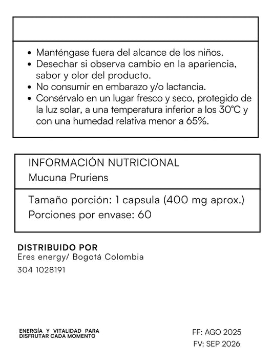 mucuna pruriens 400 mg extracto cápsulas equilibrio anímico