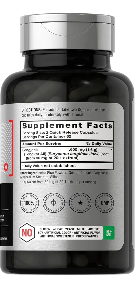 tongkat ali longjack 1600 mg cápsulas apoyo vitalidad