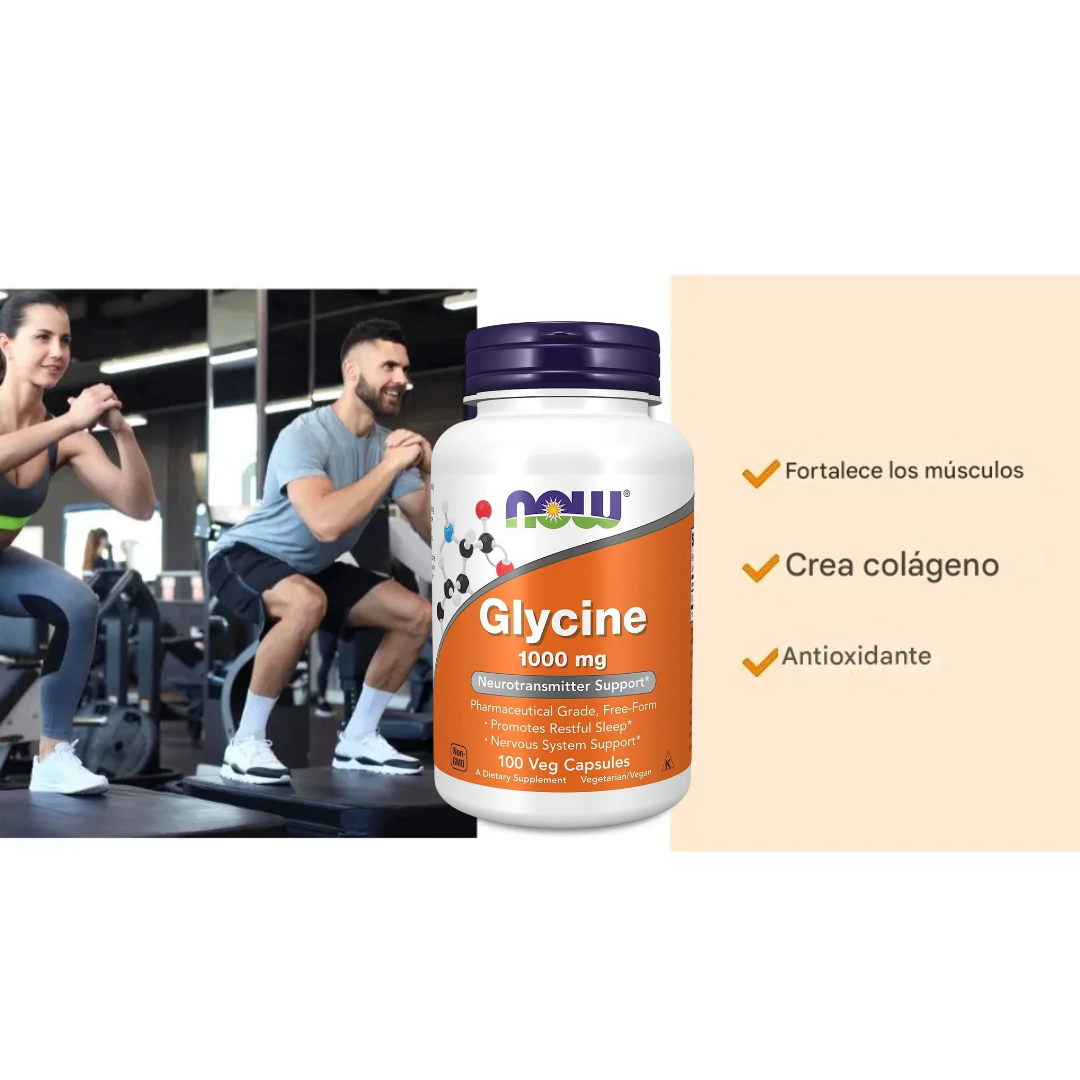 Glicina NOW 1000mg 100 cápsulas Veganas