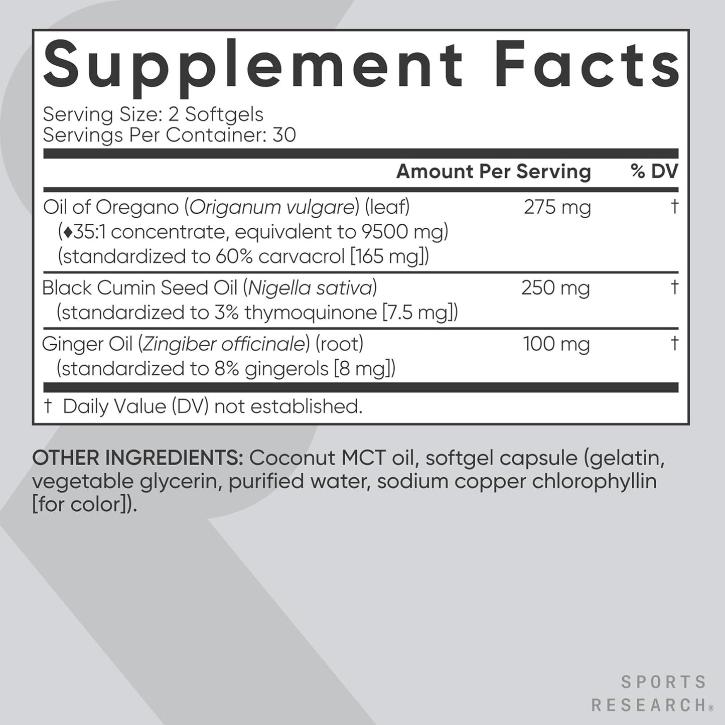 Aceite de orégano 9500 mg con jengibre Sports Research