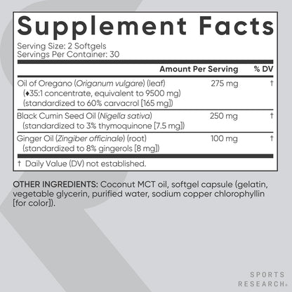 Aceite de orégano 9500 mg con jengibre Sports Research