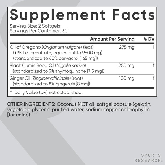 Aceite de orégano 9500 mg con jengibre Sports Research
