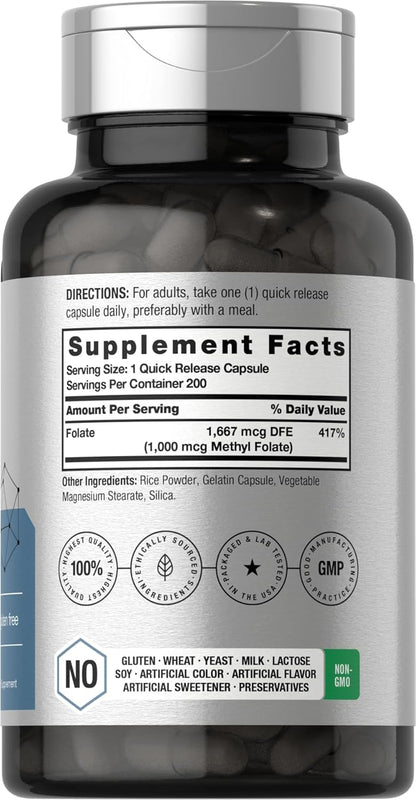 Folato de metilo 1000 mcg 200 cápsulas apoyo metabólico