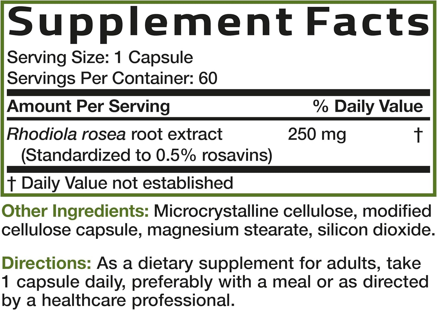 Rhodiola Rosea cápsulas vegetarianas Bronson
