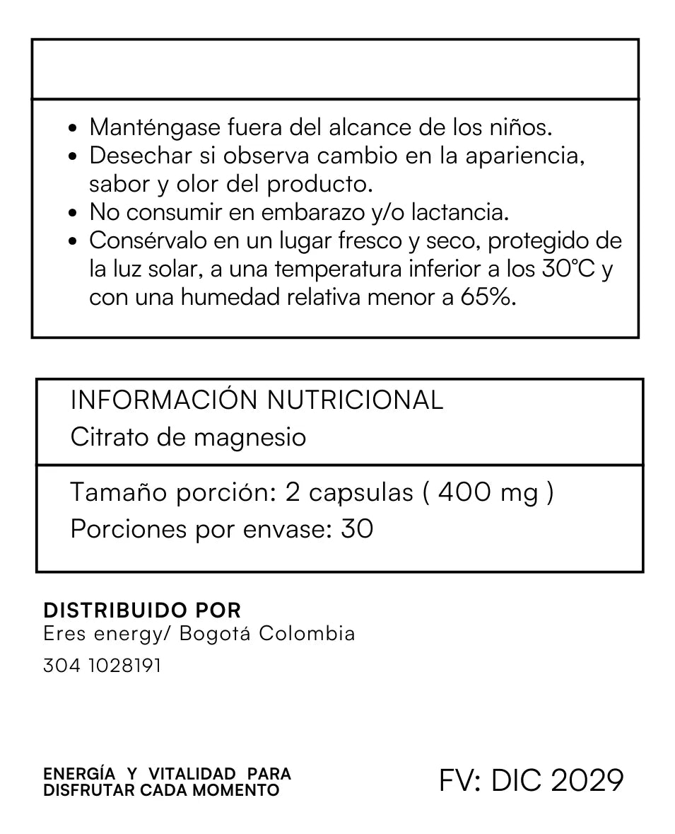 Citrato de magnesio cápsulas 60 unidades apoyo digestivo