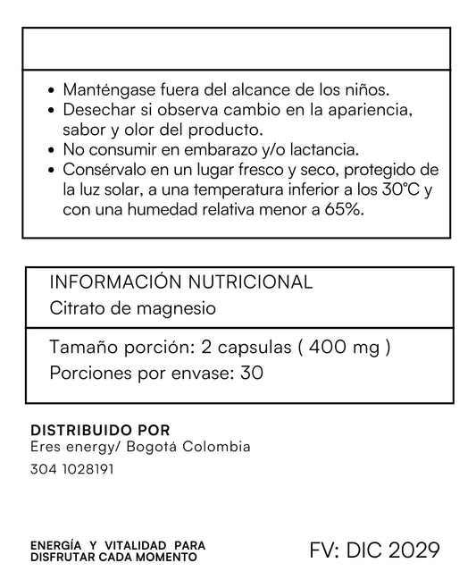 Citrato de magnesio cápsulas 60 unidades apoyo digestivo