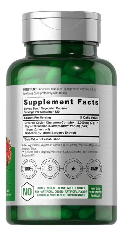 berberina 1200 mg 120 cápsulas veganas pack 2 metabolismo