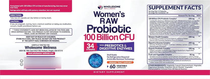 Probióticos Crudos Premium para Mujeres – 100 mil millones CFU