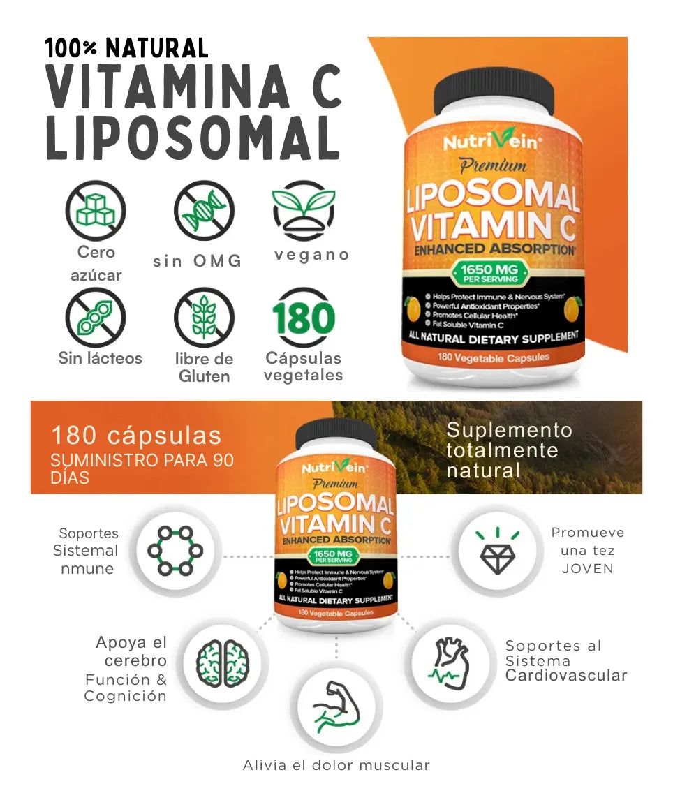 Vitamina c liposomal 1650 mg pack 3 apoyo inmune