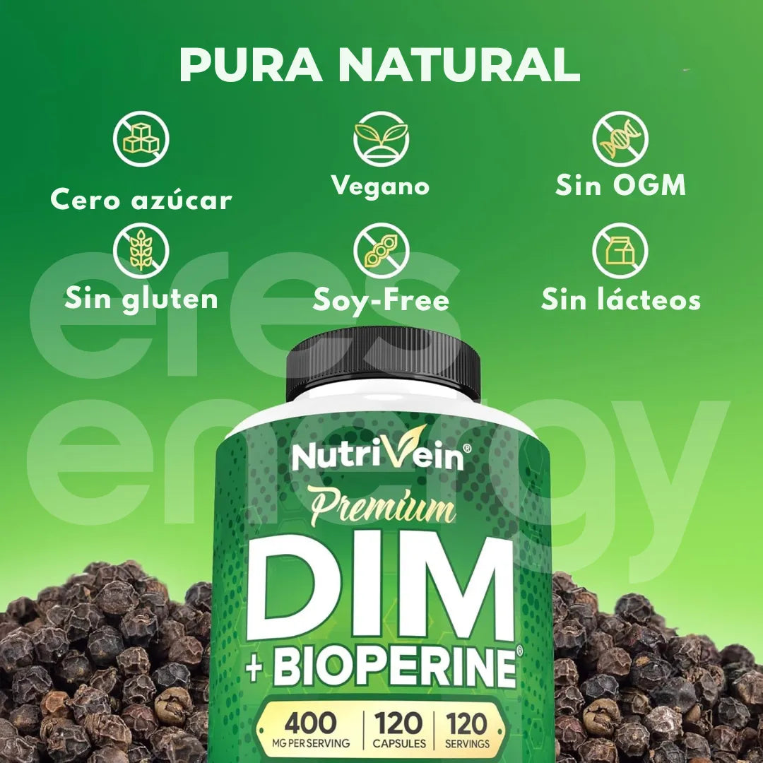 Nutrivein DIM Premium 400 mg + Bioperine – 120 Cápsulas Vegetales