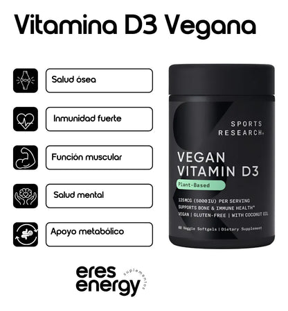 Vitamina D3 Vegana 5000 UI – Sport Research | 60 Cápsulas