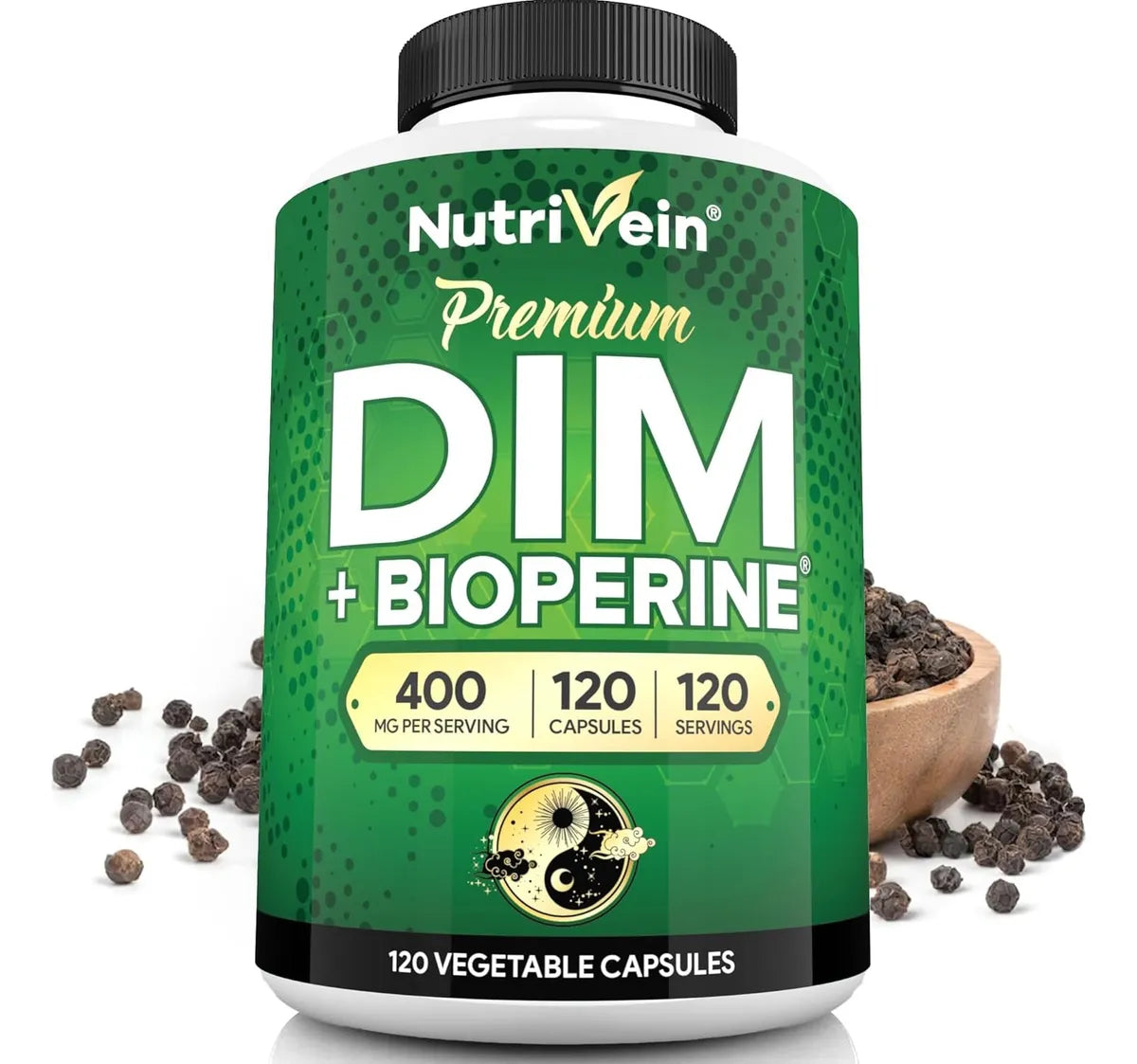 Nutrivein DIM Premium 400 mg + Bioperine – 120 Cápsulas Vegetales