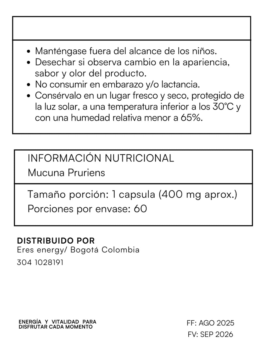 mucuna pruriens 400 mg extracto cápsulas equilibrio anímico