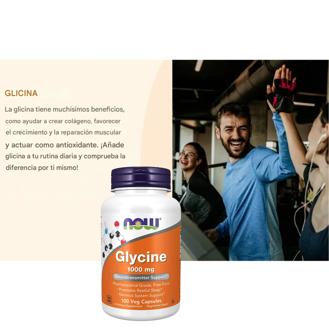 Glicina NOW 1000mg 100 cápsulas Veganas