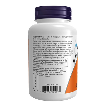 Glicina NOW 1000mg 100 cápsulas Veganas