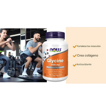 Glicina NOW 1000mg 100 cápsulas Veganas
