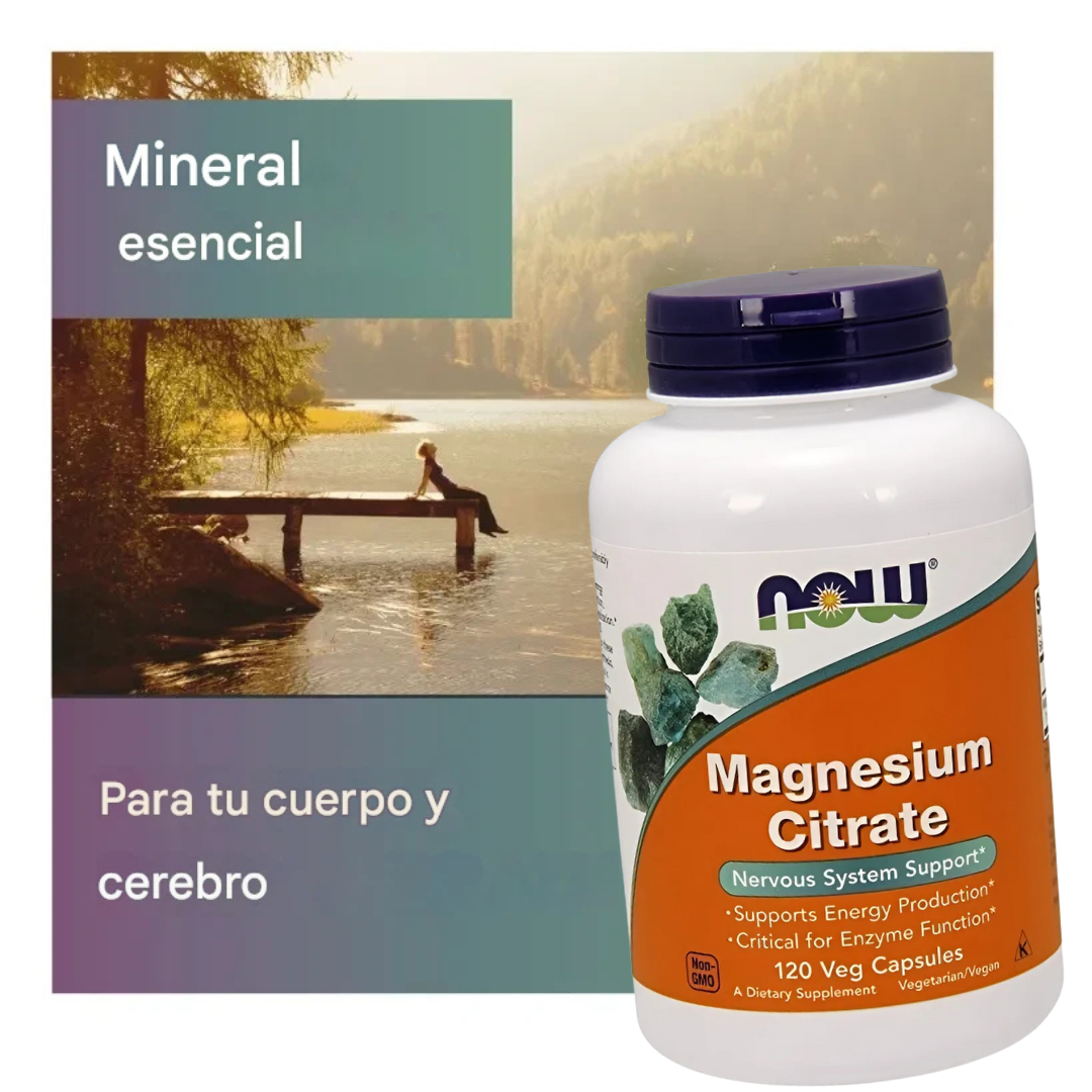 NOW Magnesium Citrate, 400 mg – 120 Cápsulas Vegetales
