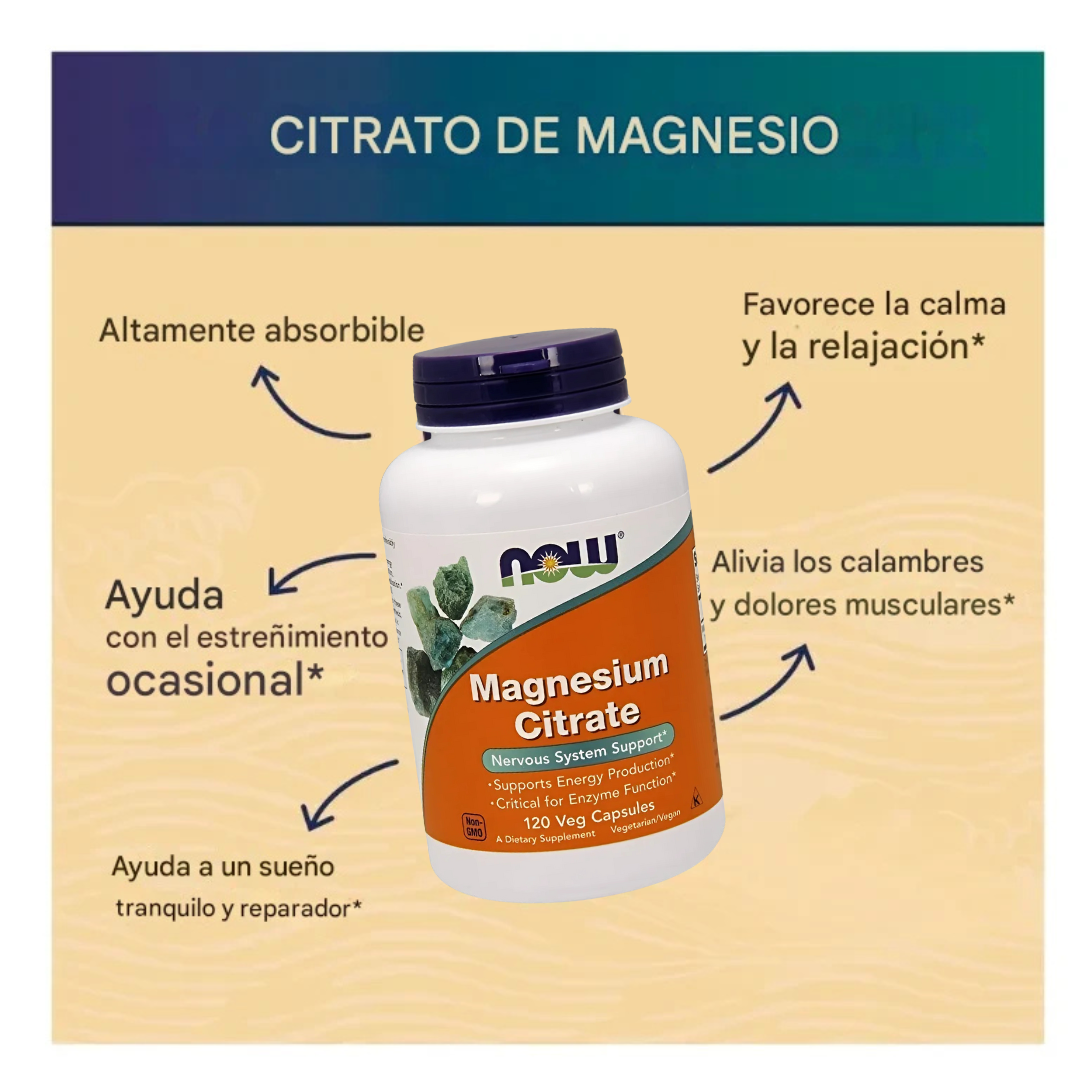 NOW Magnesium Citrate, 400 mg – 120 Cápsulas Vegetales