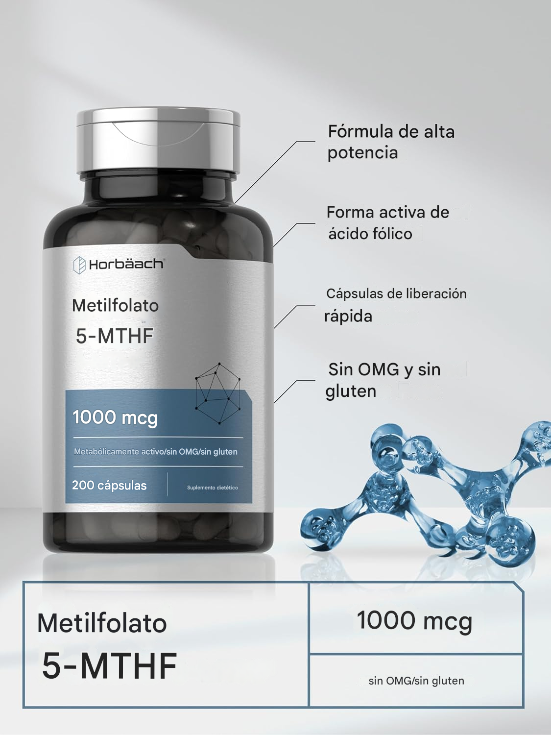 Folato de metilo 1000 mcg 200 cápsulas apoyo metabólico
