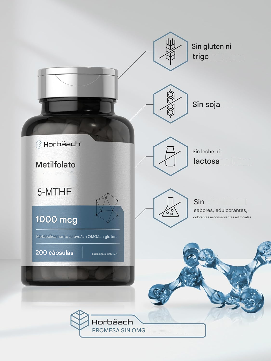 Folato de metilo 1000 mcg 200 cápsulas apoyo metabólico