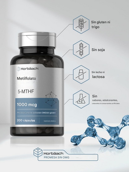 Folato de metilo 1000 mcg 200 cápsulas apoyo metabólico